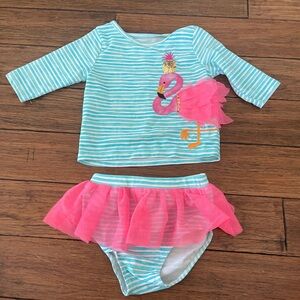 Mud Pie Kids Flamingo Swim 2pc Set - Blue and Pink with Flamingo design